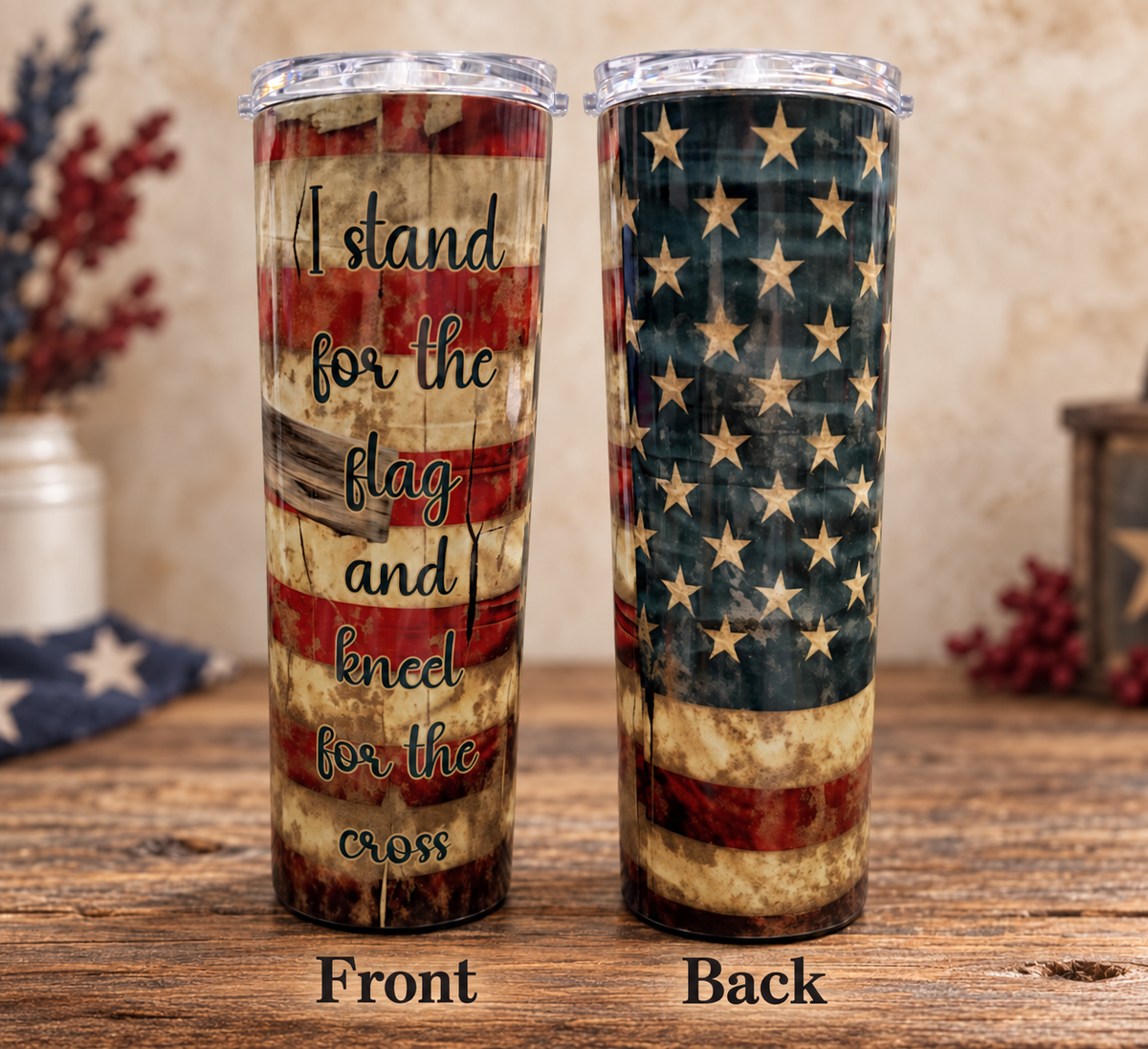 I Stand for the Flag & Kneel for the Cross 20 oz Sublimation Tumbler