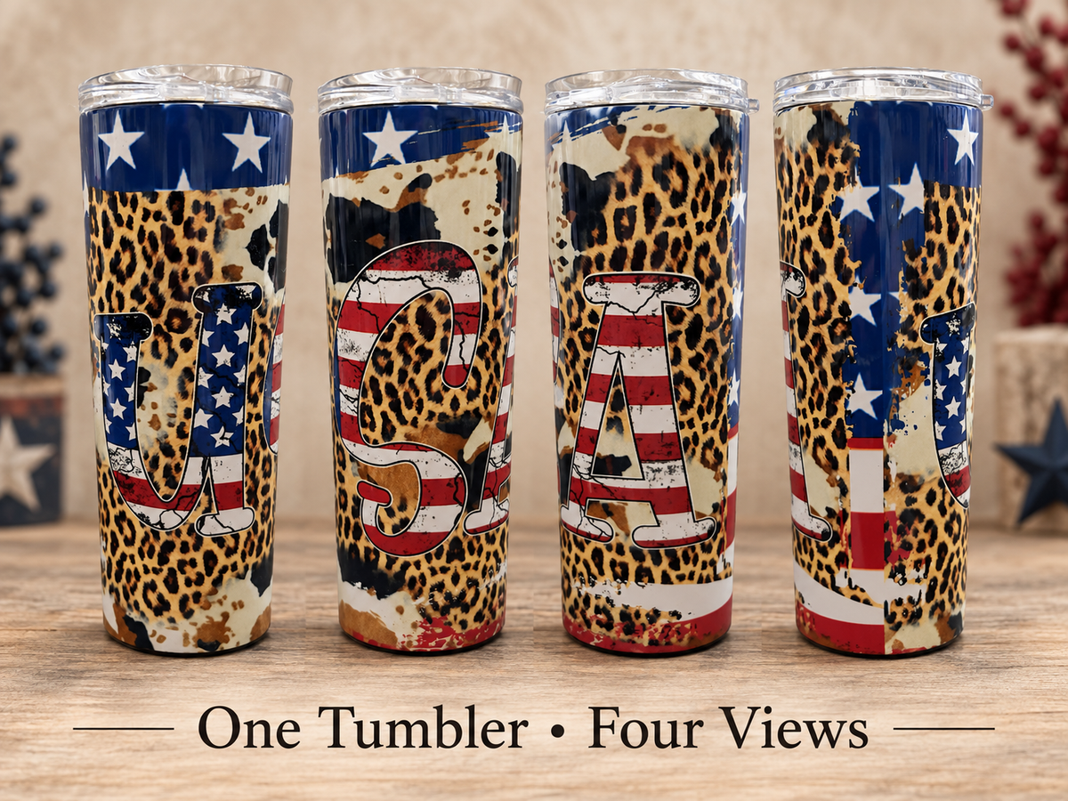 USA Patriotic Leopard & Cow Print 20 oz Tumbler