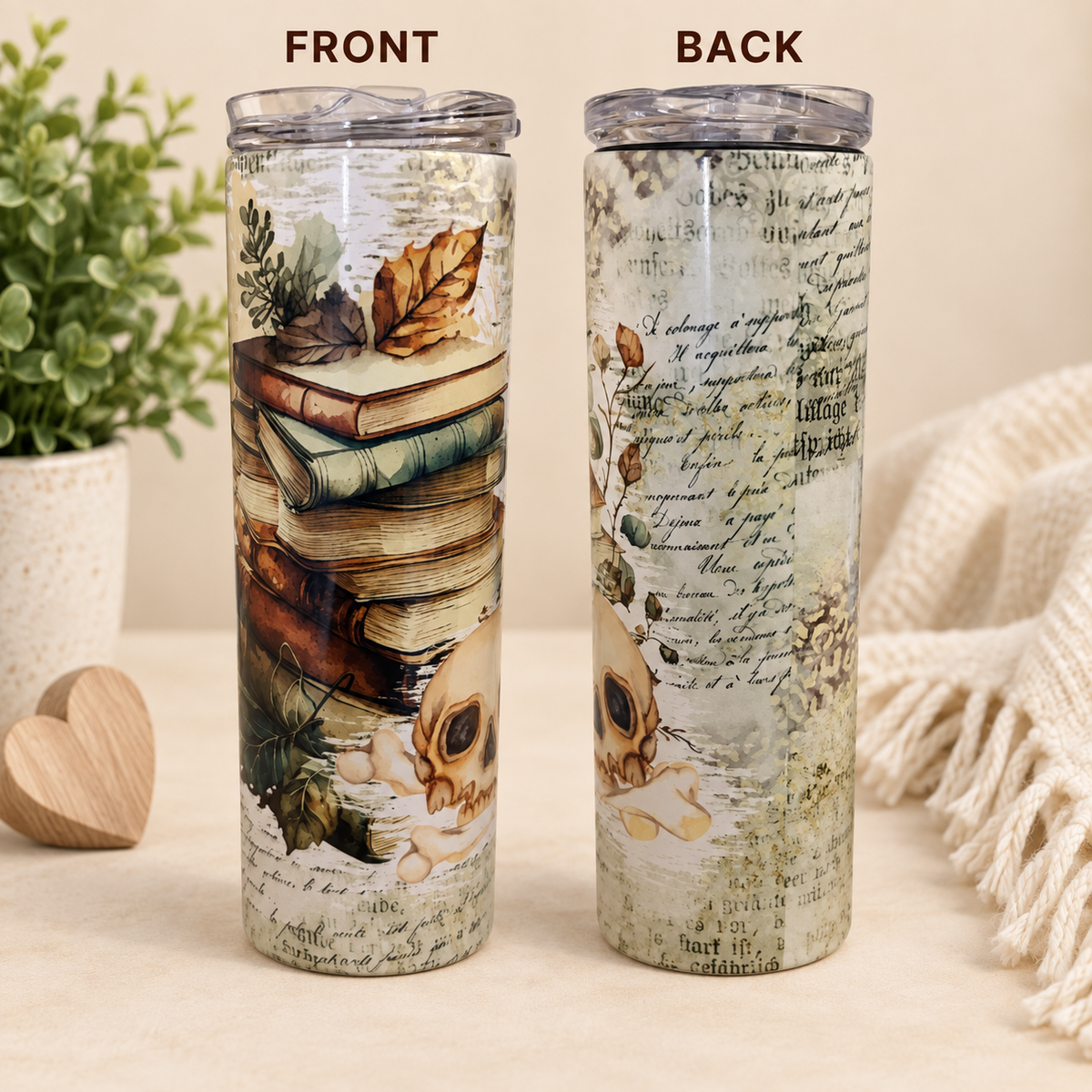 Vintage Books & Skull 20 oz Sublimation Tumbler