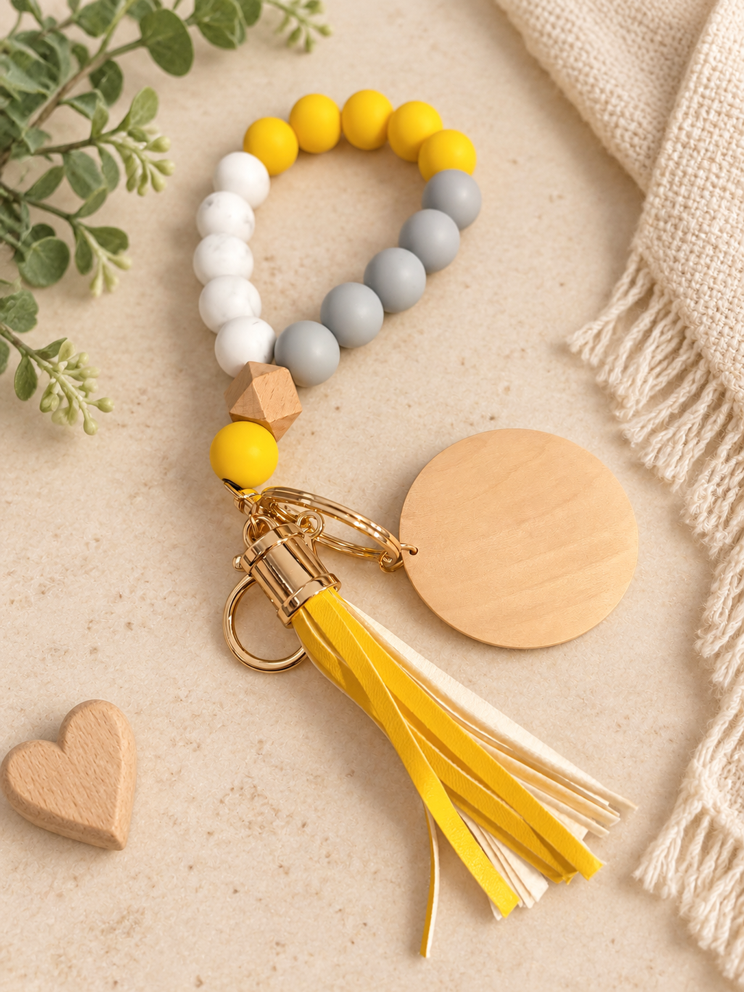 Golden Sunshine Beaded Wristlet Keychain