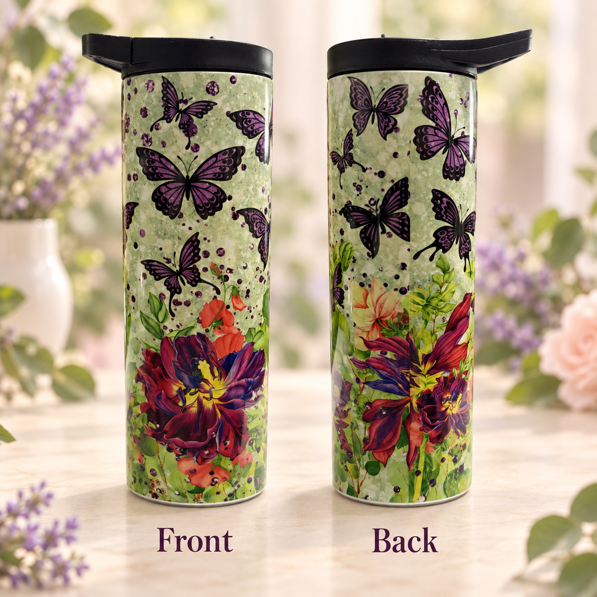 Purple Butterfly Garden 20 oz Sublimation Tumbler