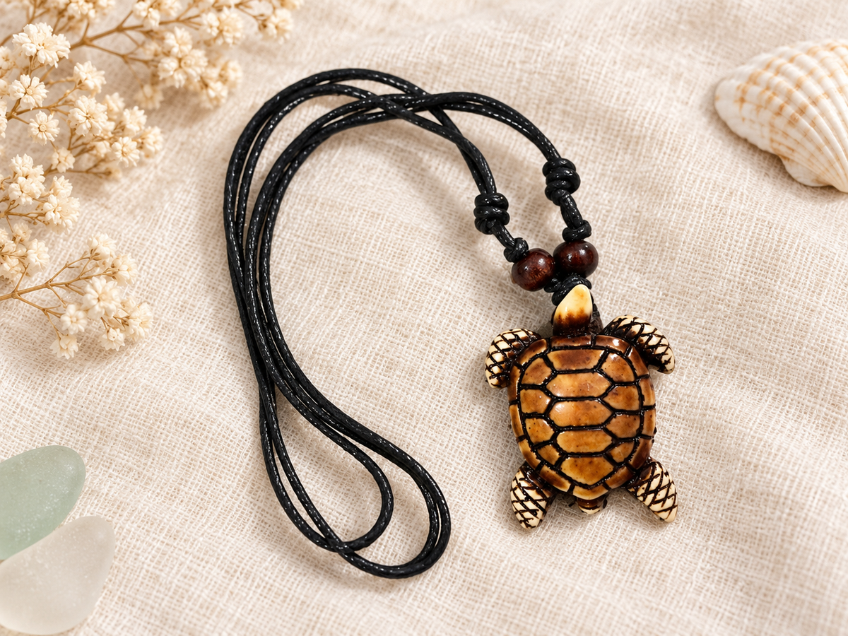 Brown Resin Sea Turtle Pendant Necklace