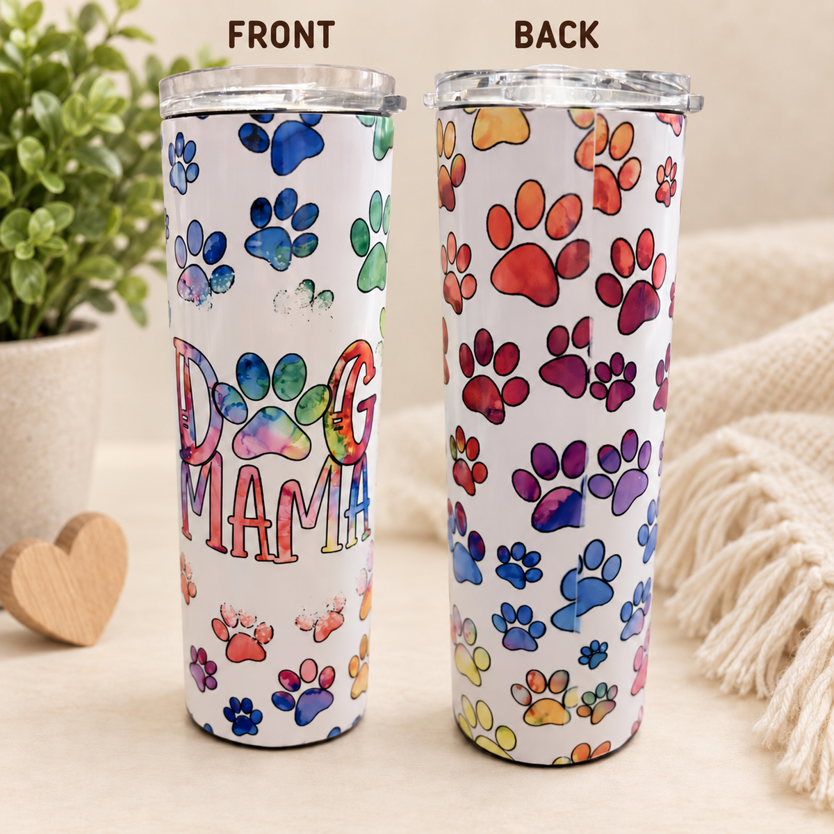 Colorful Dog Mama Paw Print 20 oz Sublimation Tumbler