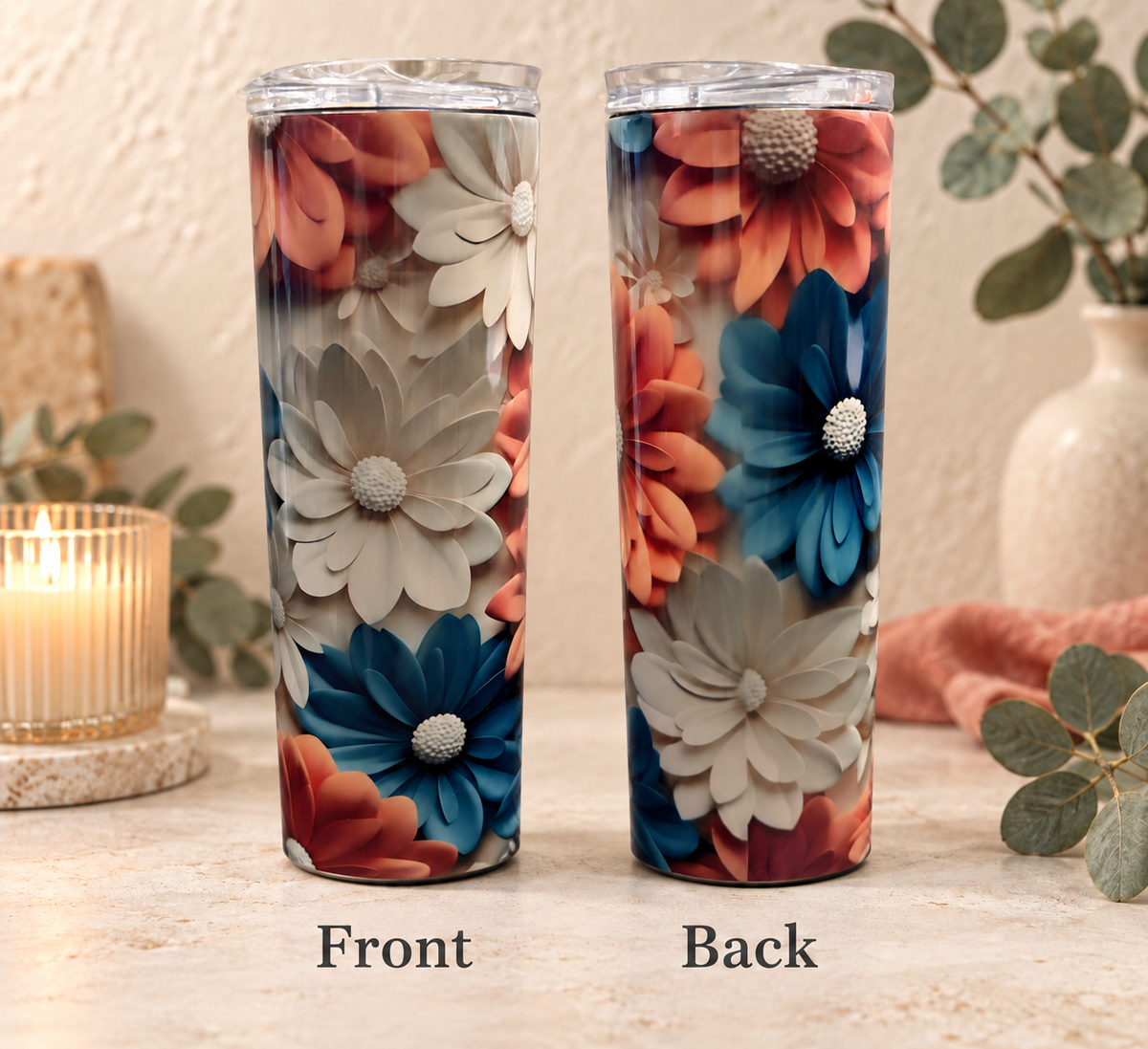 Teal & Terracotta Floral 20 oz Sublimation Tumbler
