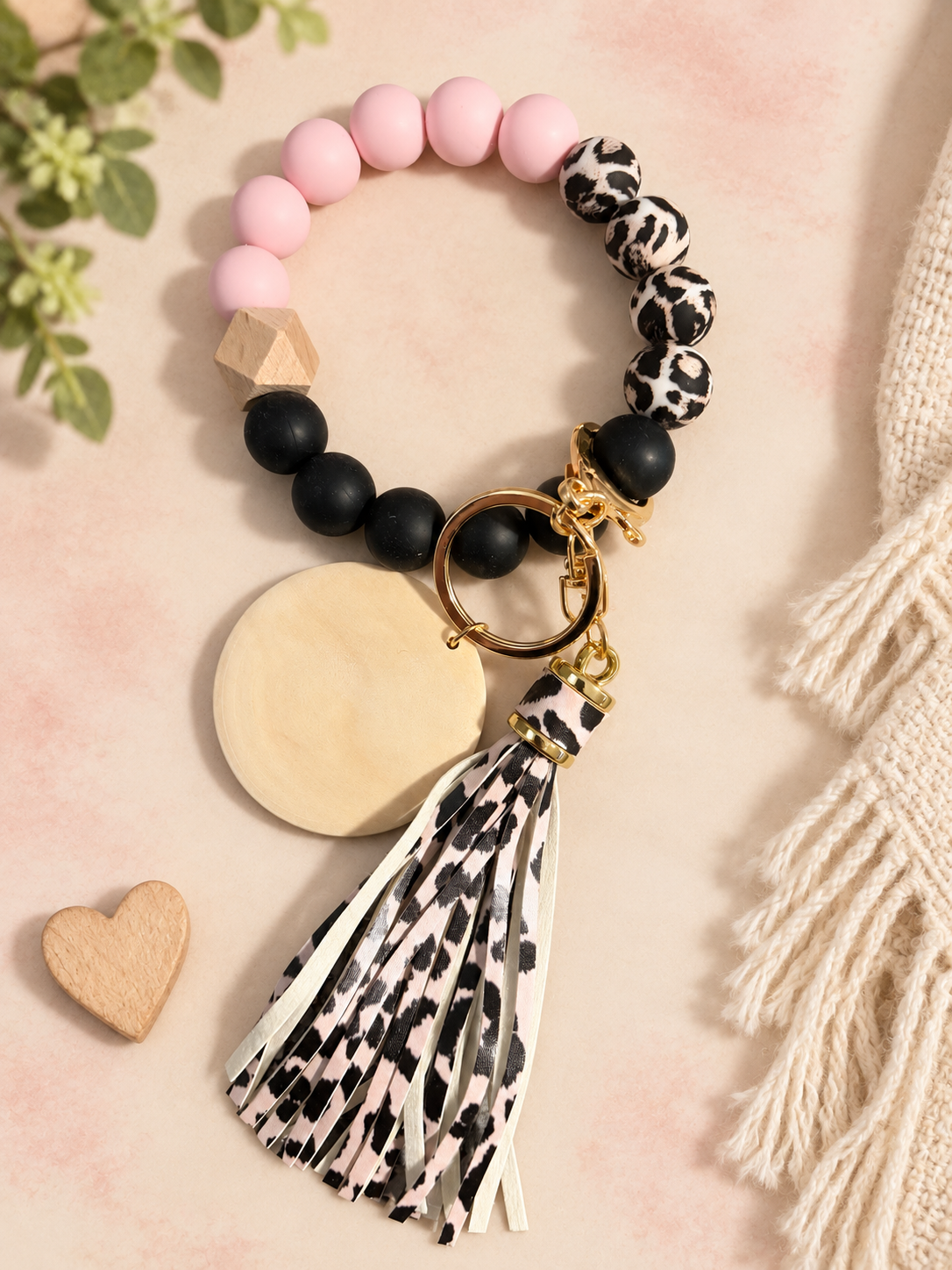 Pink & Black Animal Print Wristlet Keychain