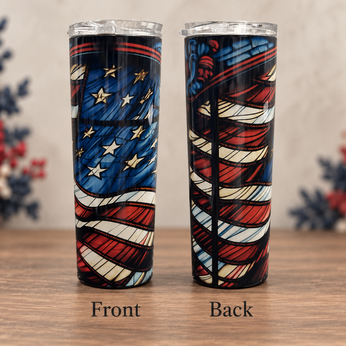 Stained Glass American Flag 20 oz Sublimation Tumbler
