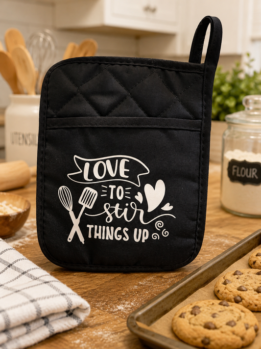 Love to Stir Things Up Quilted Pot Holder with Silicone Back