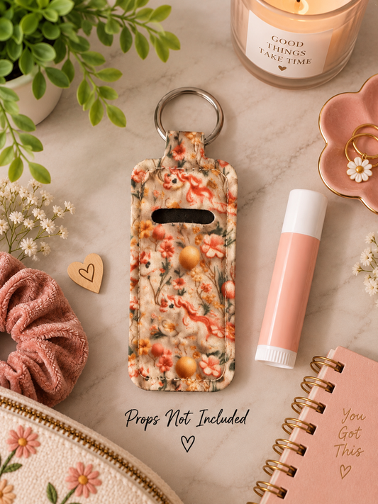 Vintage Floral Lip Balm Holder Keychain