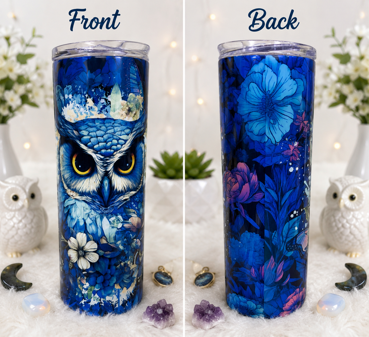 Midnight Blue Floral Owl