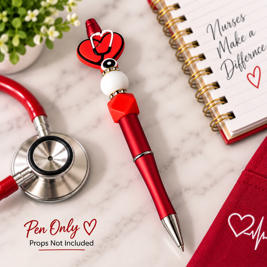 Red Nurse Beaded Pen – Stethoscope Heart