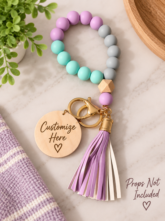 Lilac, Aqua & Gray Beaded Wristlet Keychain with Tassel