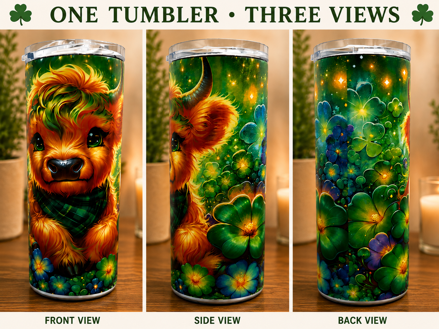 Lucky Highland Cow Shamrock Tumbler
