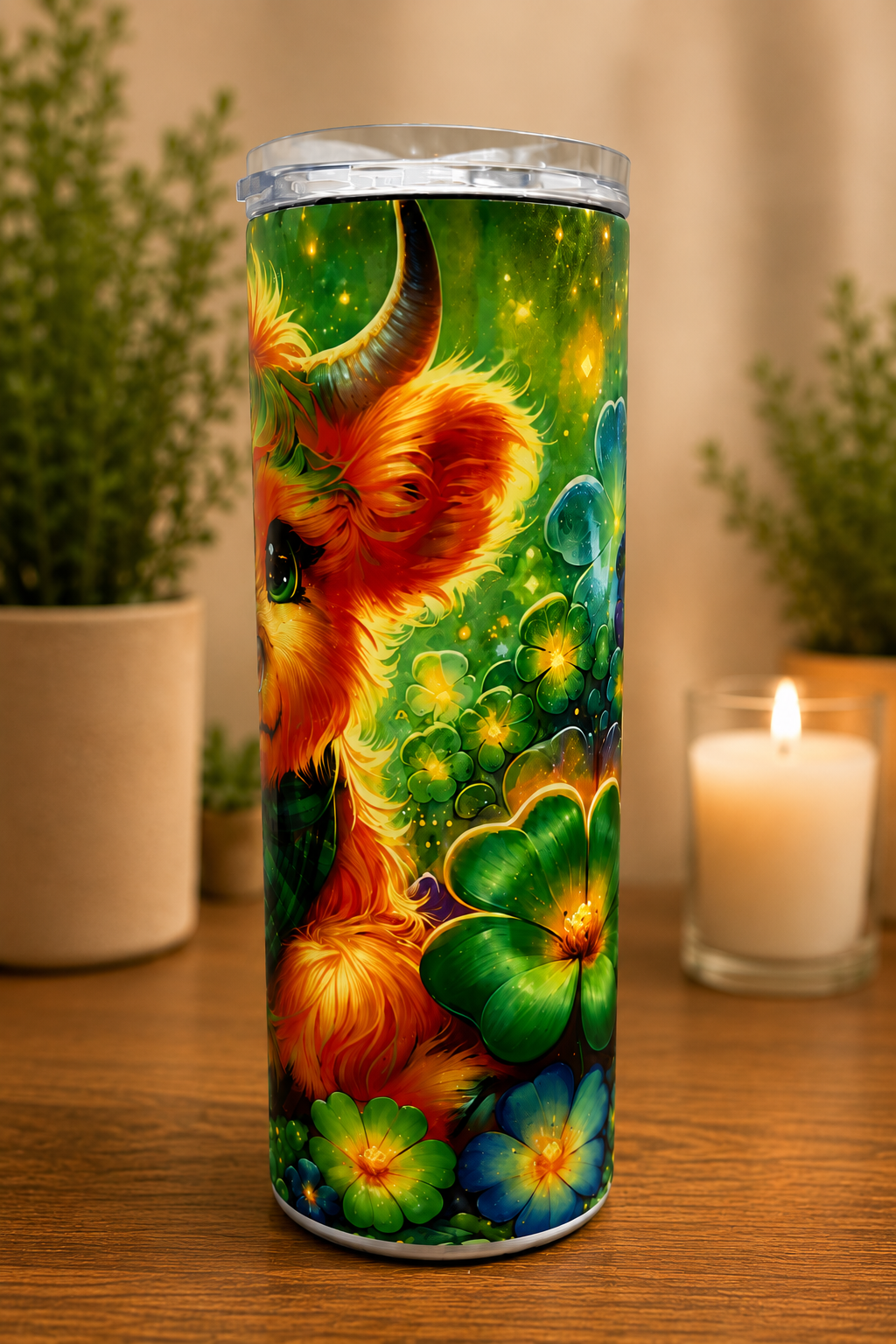 Lucky Highland Cow Shamrock Tumbler